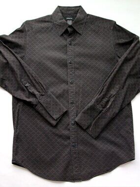 LIZ CLAIBORNE French Cuff Black w/Gold Diamond Design 100% Cotton Dress Shirt M